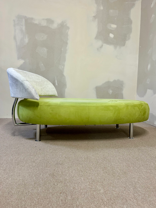 Grünes Vintage Sofa / Recamiere mit Chromfüssen, liege